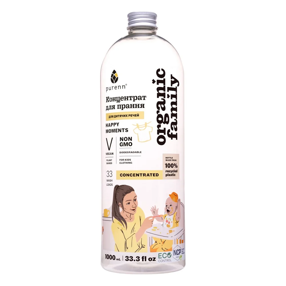 Гель для прання Purenn Organic Family Happy Moments для дитячих речей з Ромашкою 1 л (4751024880463)