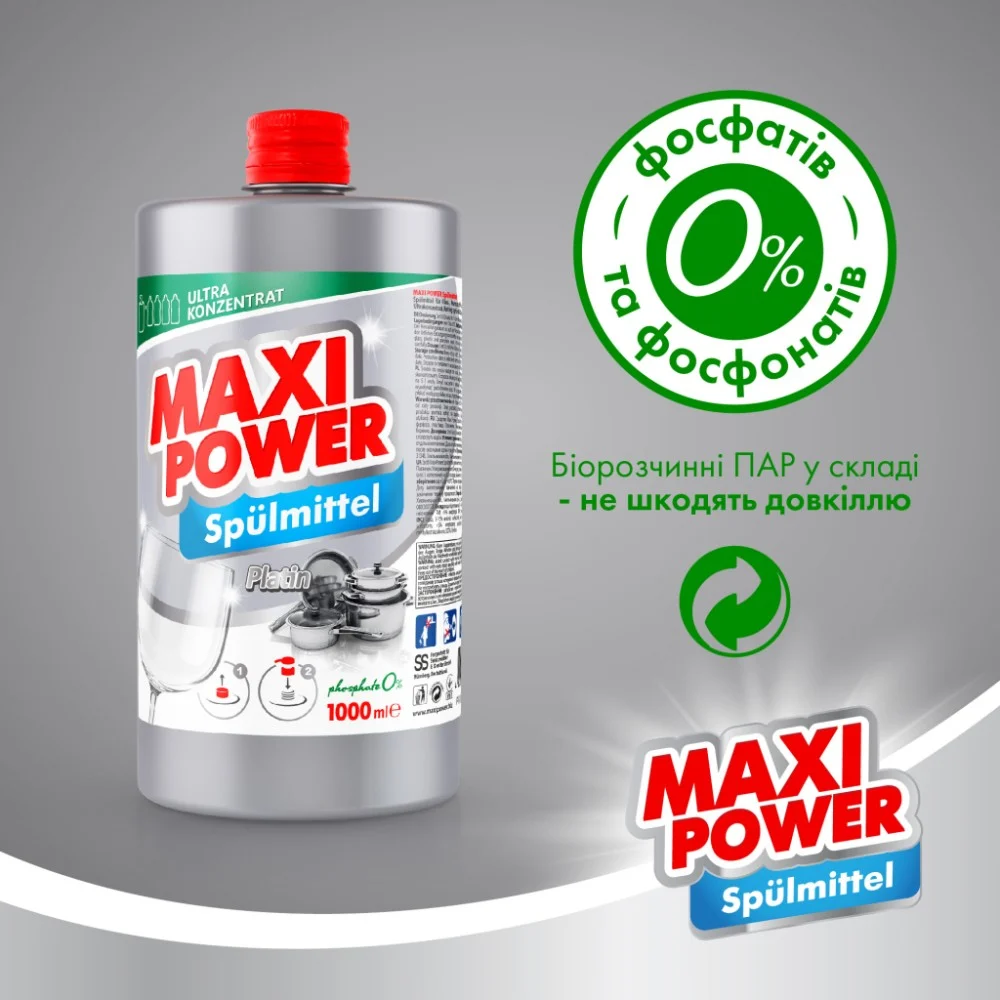 Засіб для ручного миття посуду Maxi Power Платинум запаска 1000 мл (4823098408475) — фото 5