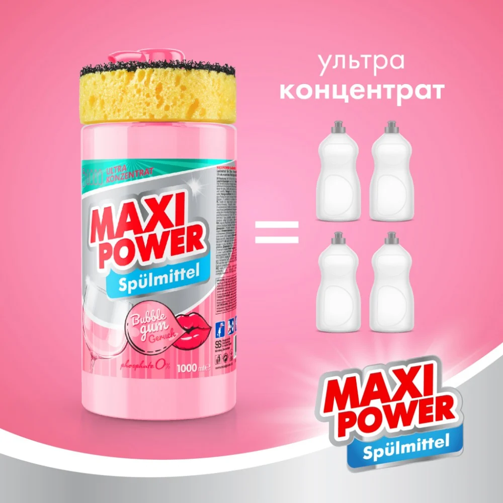 Засіб для ручного миття посуду Maxi Power Бабл Гам 1000 мл (4823098408505) — фото 3