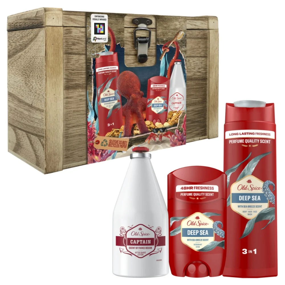 Набір косметики Old Spice Твердий дезодорант Deep Sea + Гель для душу 3-в-1 Deep Sea + Лосьйон після гоління Captain (8700216131421)