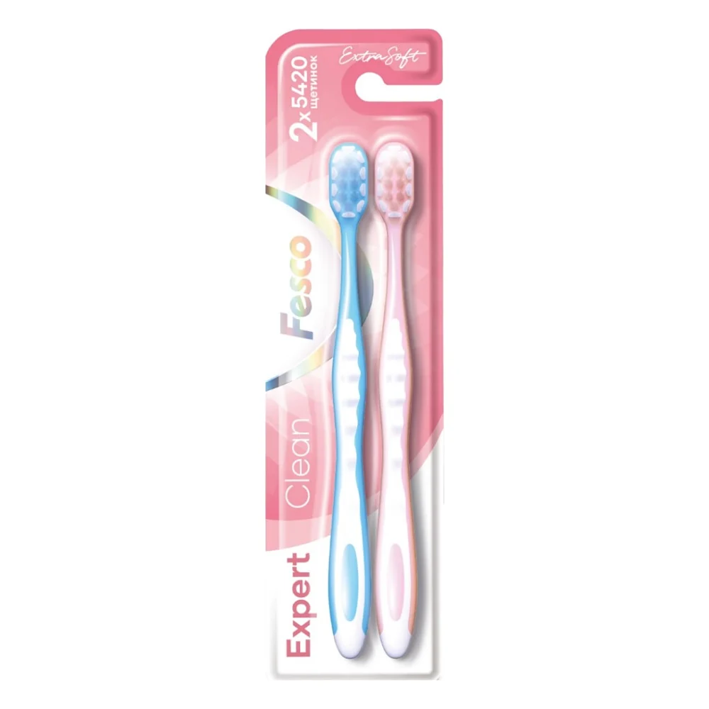 Зубна щітка Fesco Expert Clean Extra Soft Блакитна 1 шт. + Рожева 1 шт. (4820204702311)