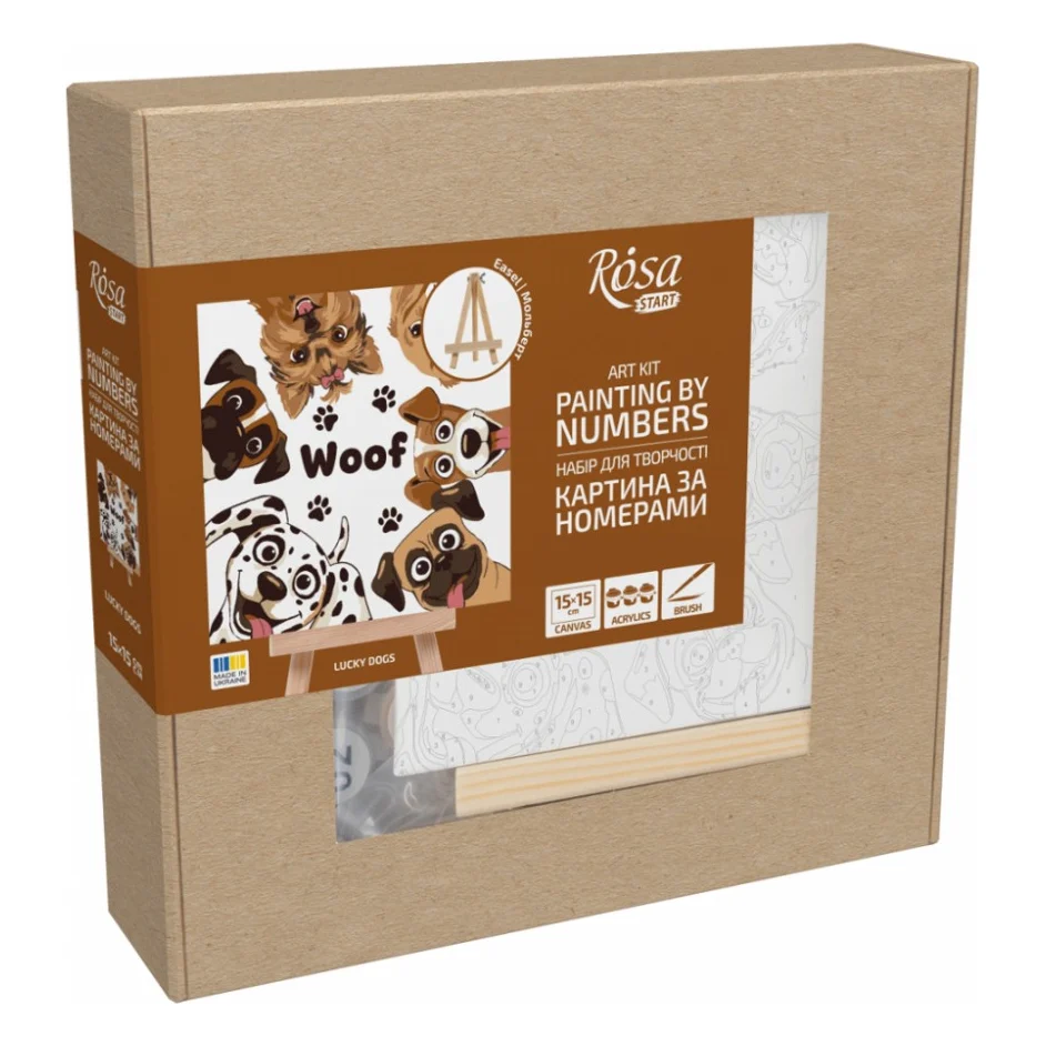 Картина по номерам Rosa Lucky Dogs, 15х15см, з мольбертом (4823098548560)