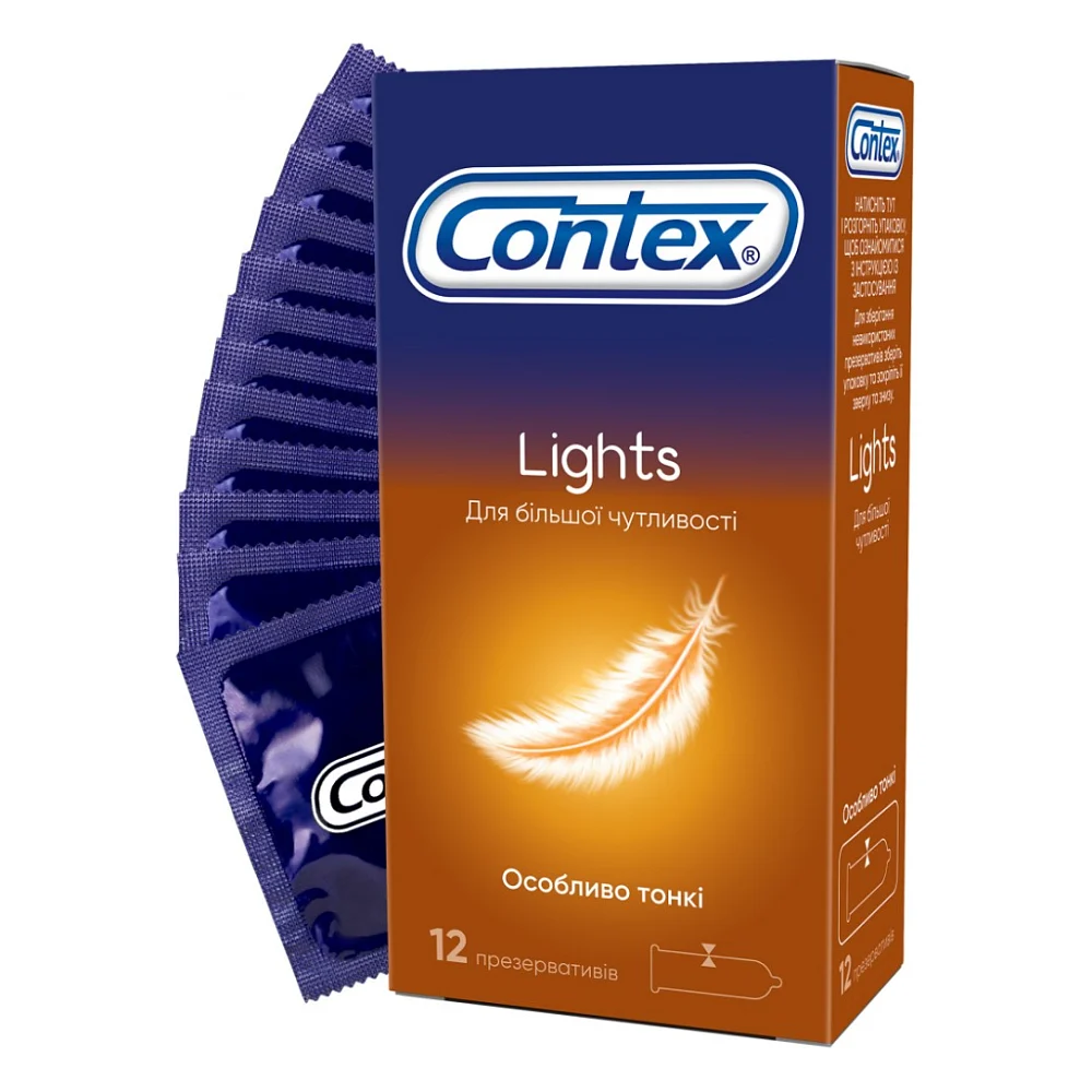 Презервативи Contex Lights особливо тонкі латексні з силіконовою змазкою 12 шт. (5060040302088)