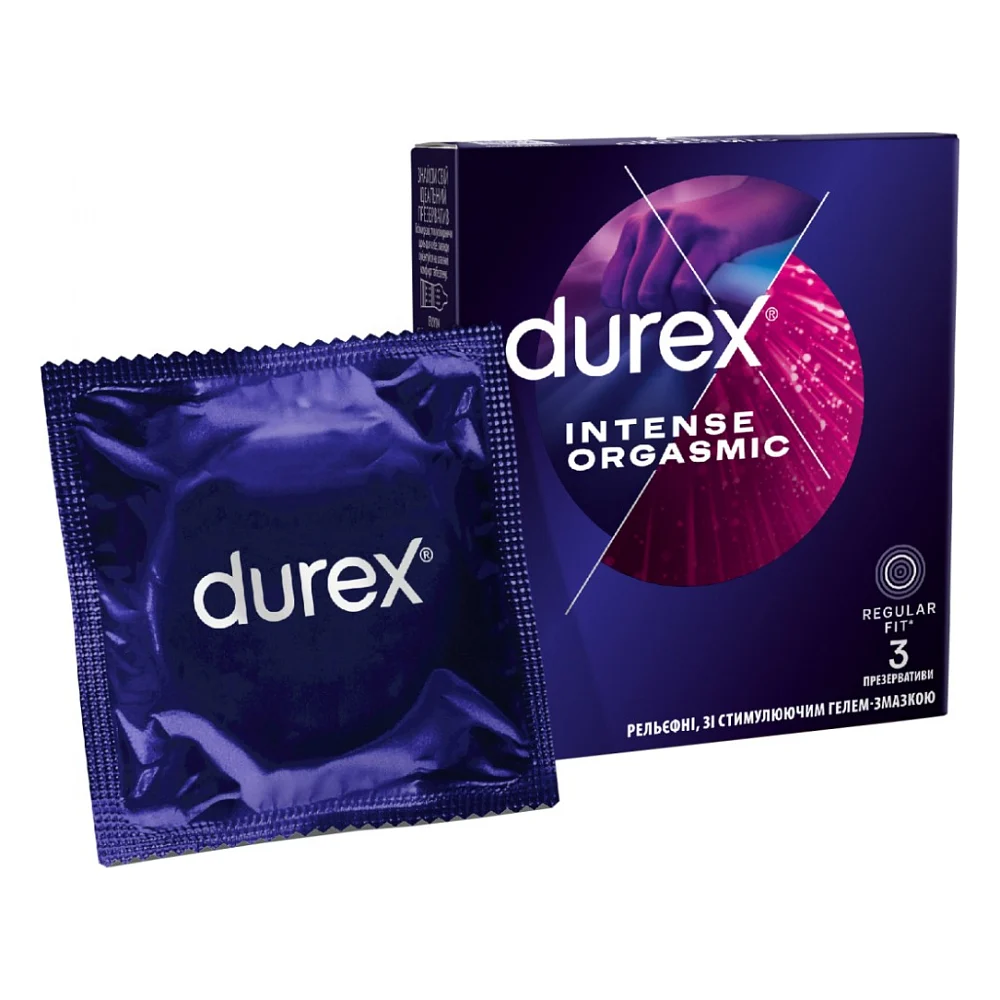 Презервативи Durex Intense Orgasmic рельєфні з стимулюючим гелем-змазкою 3 шт. (5052197056068)