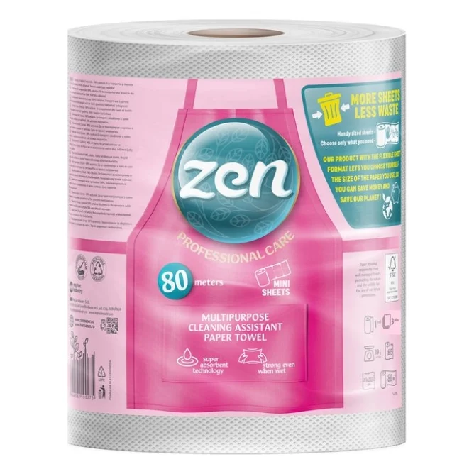 Паперові рушники Zen Professional Care 3 шари 615 відривів 80 м 1 рулон (5944582100305)