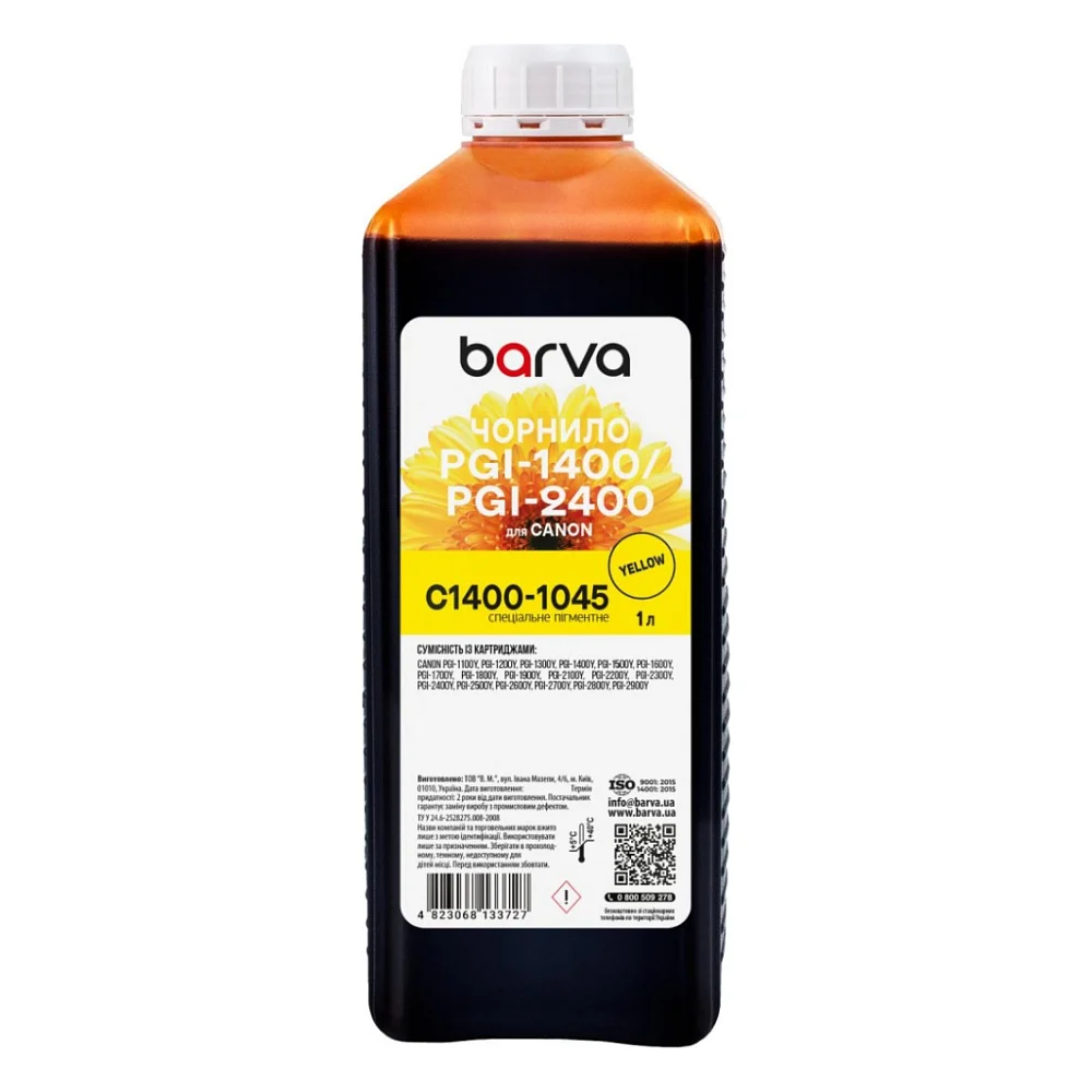 Чорнило Barva Canon PGI-1400/PGI-2400 1 л, special pigment, yellow (C1400-1045)