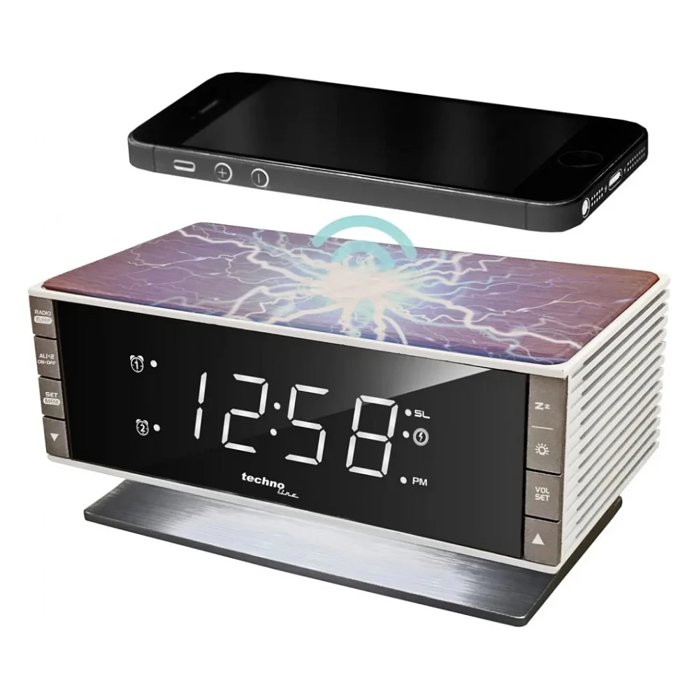 Настільний годинник Technoline з радіо WT487 Wireless Mobile Charging White/Brown (DAS302715)