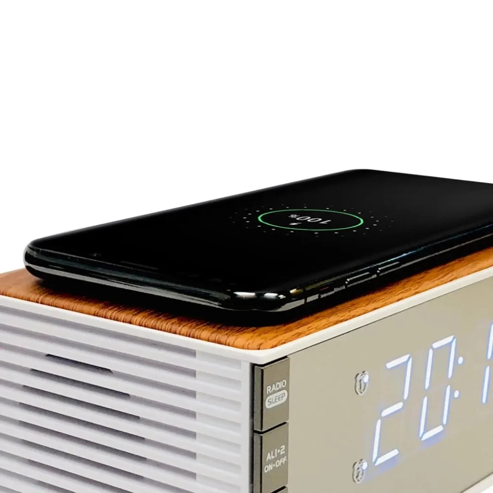 Настільний годинник Technoline з радіо WT487 Wireless Mobile Charging White/Brown (DAS302715) — фото 4