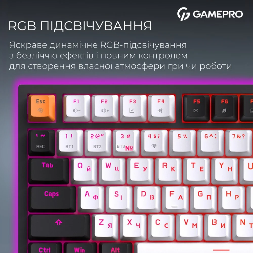 Клавіатура GamePro Asgard Valhalla QLAB Sakura Switch RGB Bluetooth/Wireless/USB-C UA Black (MK160-B-QS-PRO) — фото 15