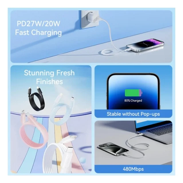 Дата кабель USB-C to Lightning 1.0m PD27W PVC blue Vention (LAKSF) — фото 3