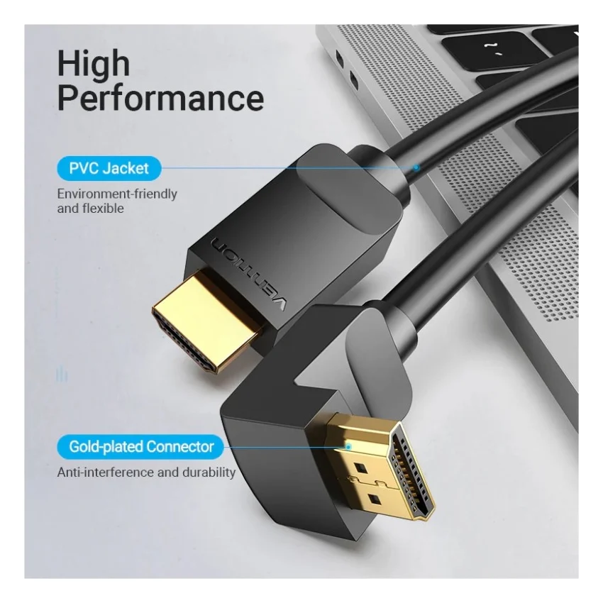 Кабель мультимедійний HDMI M to HDMI M 1.0m 4K60Hz 90° corner black Vention (AAQBF) — фото 8