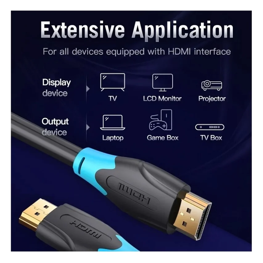 Кабель мультимедійний HDMI M to HDMI M 2.0m 4K60Hz black Vention (AAGBH) — фото 5