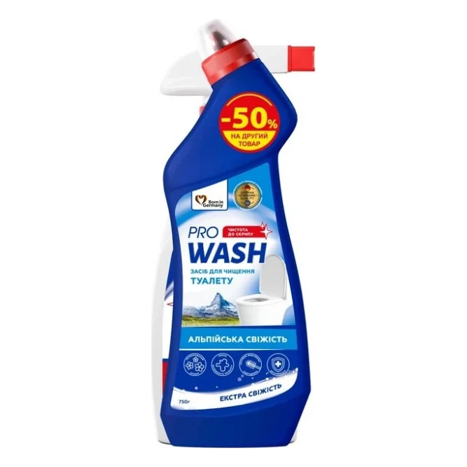 Набір побутової хімії Pro Wash Засіб для чищення унітазу Альпійська свіжість 750 г + Засіб для видалення жиру 500 г (4262396149039)