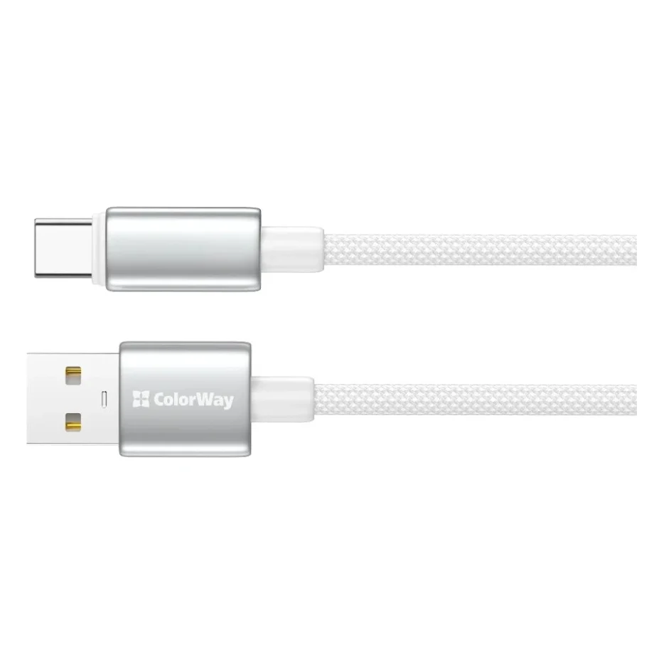 Дата кабель USB 2.0 AM to USB-C 2.0m 3A zinc alloy braided white ColorWay (CW-CBUC099-WT) — фото 3