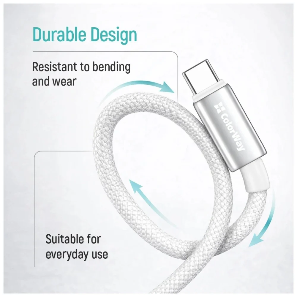 Дата кабель USB 2.0 AM to USB-C 2.0m 3A zinc alloy braided white ColorWay (CW-CBUC099-WT) — фото 9