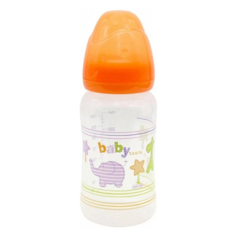 Пляшечка для годування Baby Team з широким горлом 6+, 250 мл (1002_оранжевый)