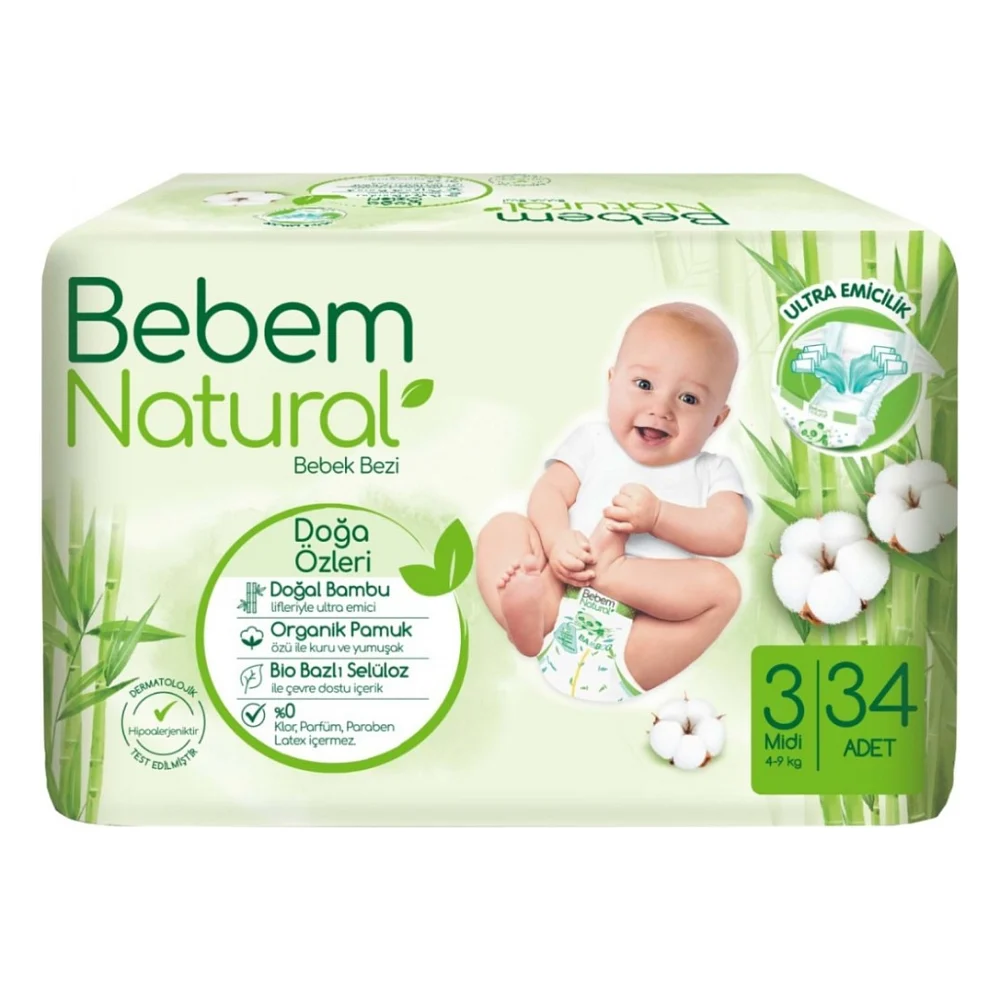 Підгузки Bebem Natural 3 midi 4-9 кг 34 шт (8690536806010)