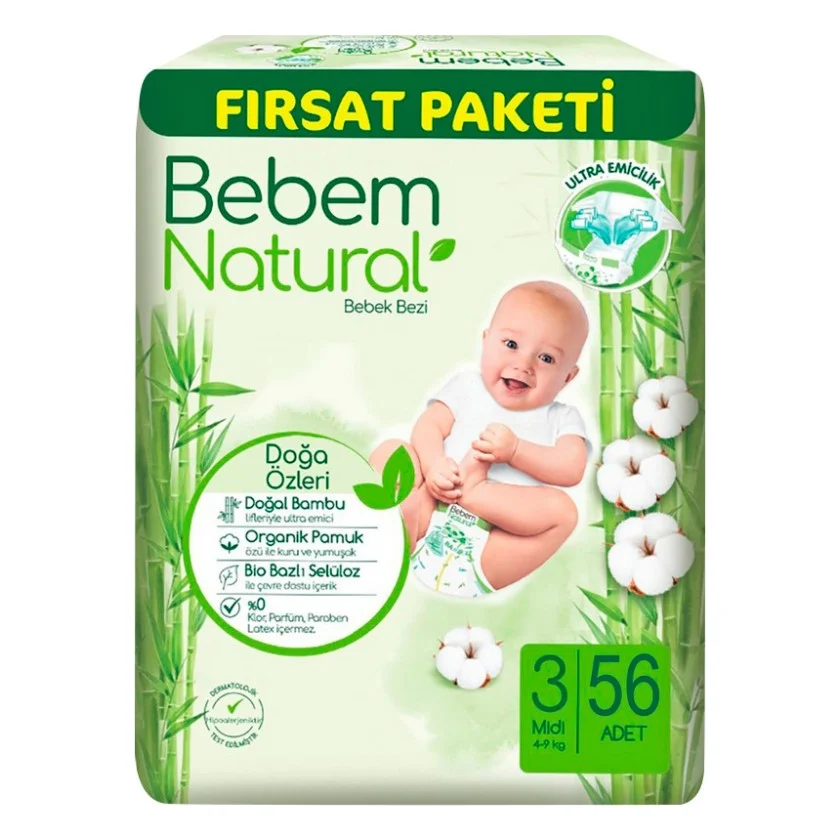 Підгузки Bebem Natural 3 midi 4-9 кг 56 шт (8690536831951)