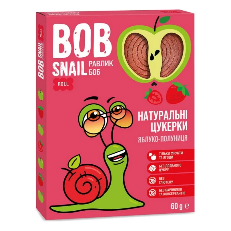 Цукерка Bob Snail Равлик Боб Яблучно-полуниця 60 г (4820162520415)
