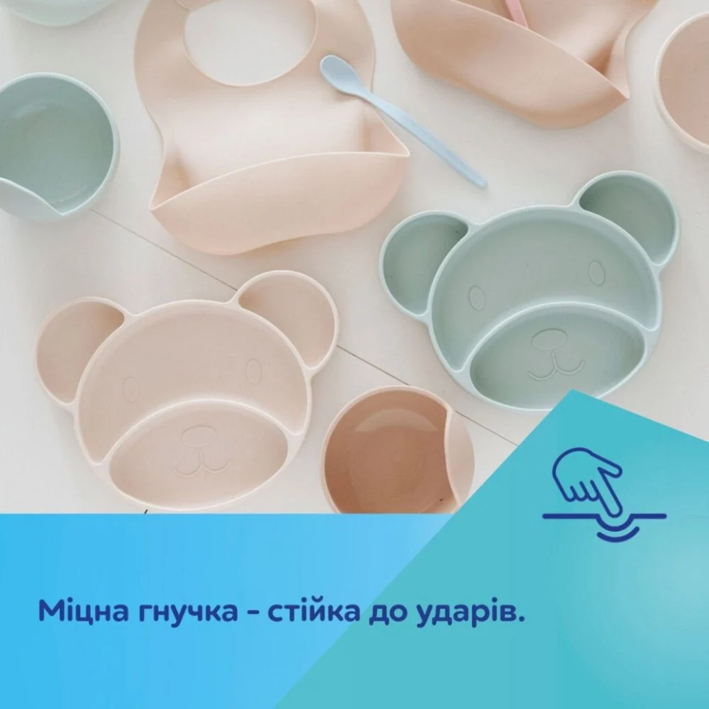 Тарілка дитяча Canpol babies Ведмедик силіконова на присосці з трьома відділами, зелена (51/401_gre) — фото 7