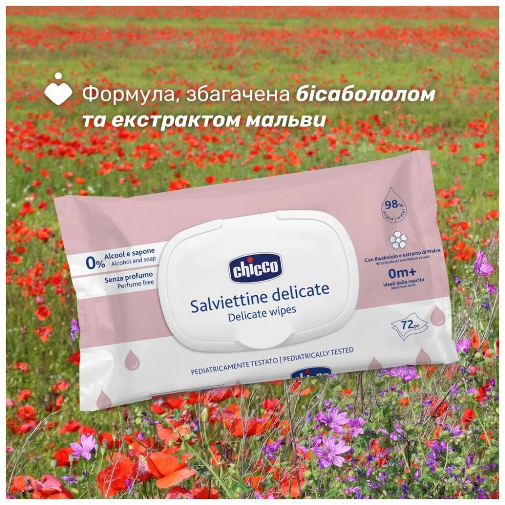 Дитячі вологі серветки Chicco м`які очищаючі, делікатні, 72 шт. (12050.60) — фото 5