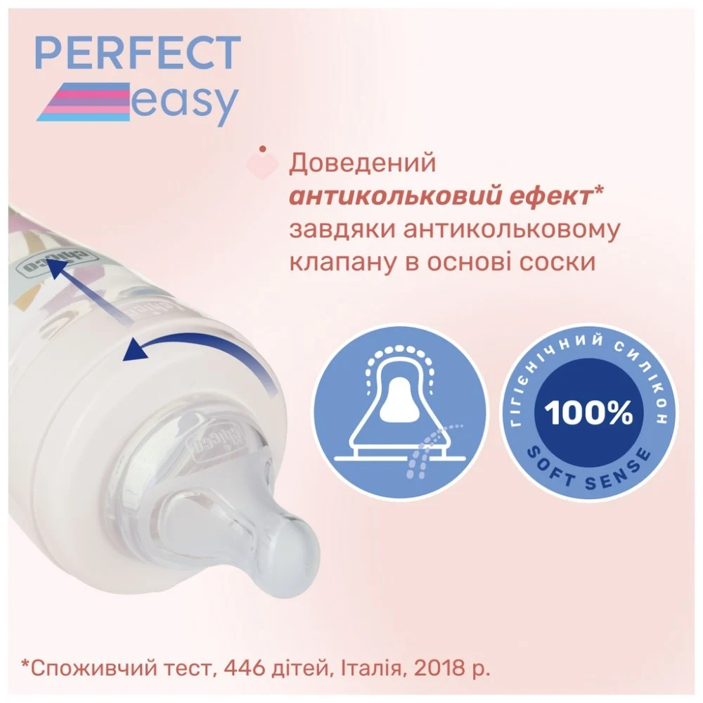 Пляшечка для годування Chicco Perfect Easy силіконова, від 0+ міс. повільний потік 240 мл, (20252.10) — фото 3