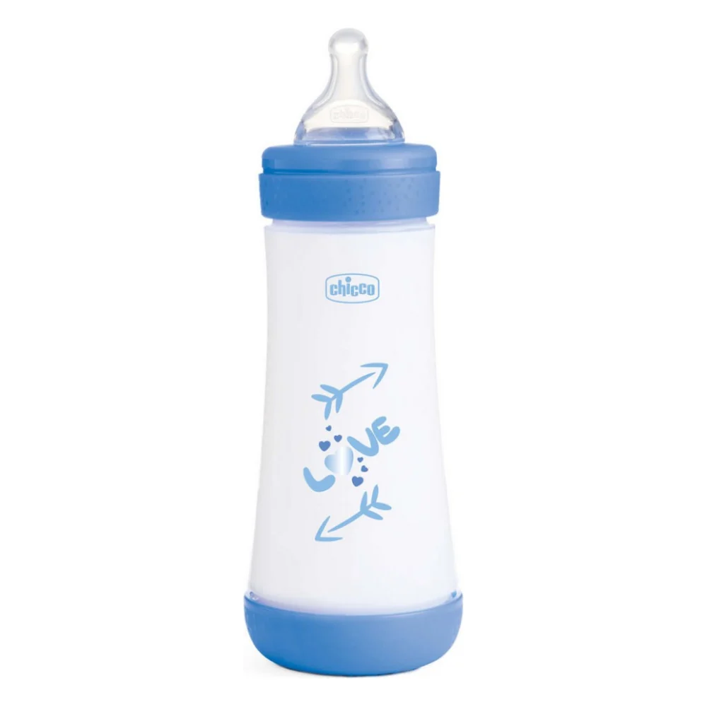 Пляшечка для годування Chicco Perfect 5 Love із силіконовою соскою 4+ міс. 300 мл Синя (20235.21.40)