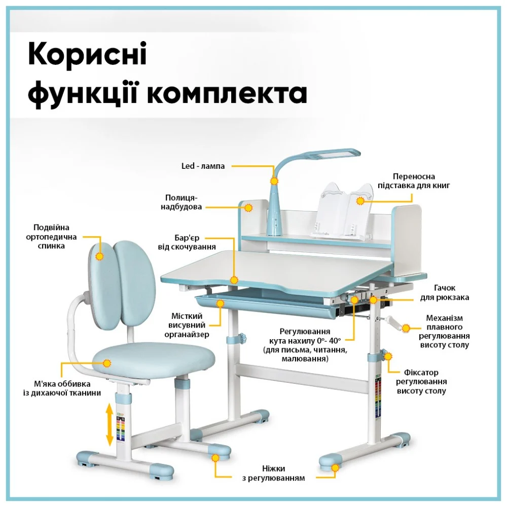 Парта зі стільцем ErgoKids Blue ( +полка+лампа) (BD-24 BL) — фото 4