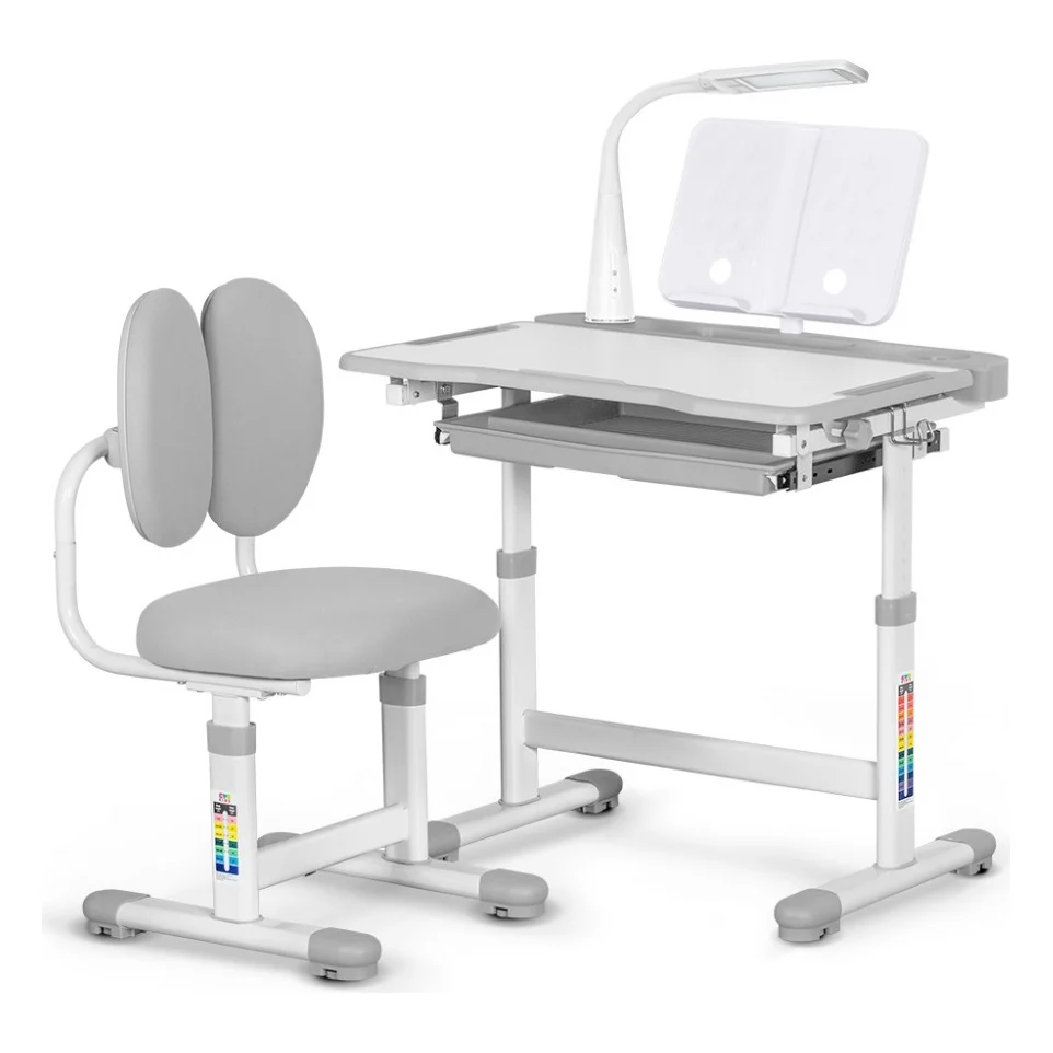 Парта зі стільцем Evo-kids (стол+стул+полка+лампа) Gray (BD-20 G)