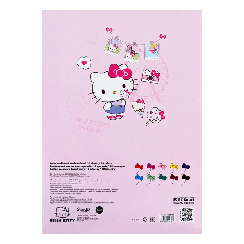 Кольоровий картон Kite А4 двосторонній Hello Kitty 10 аркушів (HK24-255) — фото 4