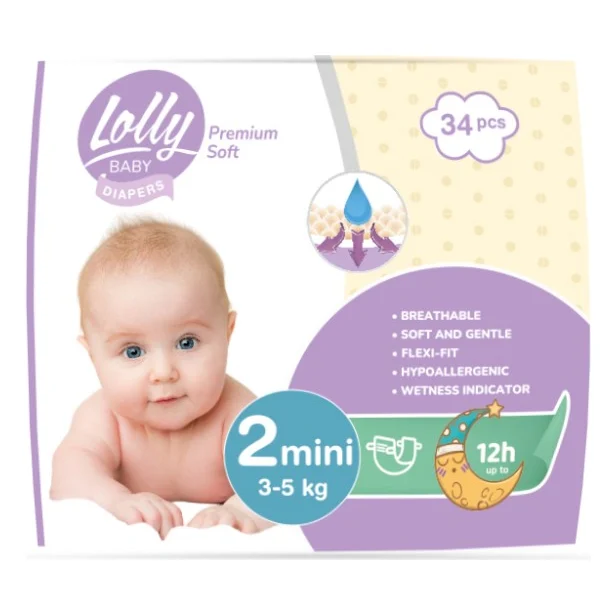 Підгузки Lolly Premium Soft Mini Розмір 2 (3-5 кг) 34 шт (4820174981143)