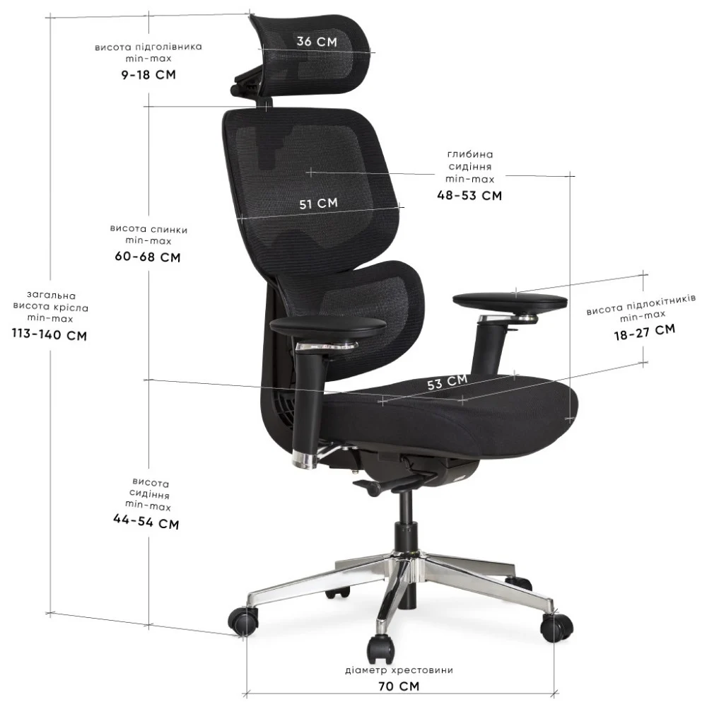 Офісне крісло Mealux D2 Air Fabric Black (HF-D2 F/B) — фото 10