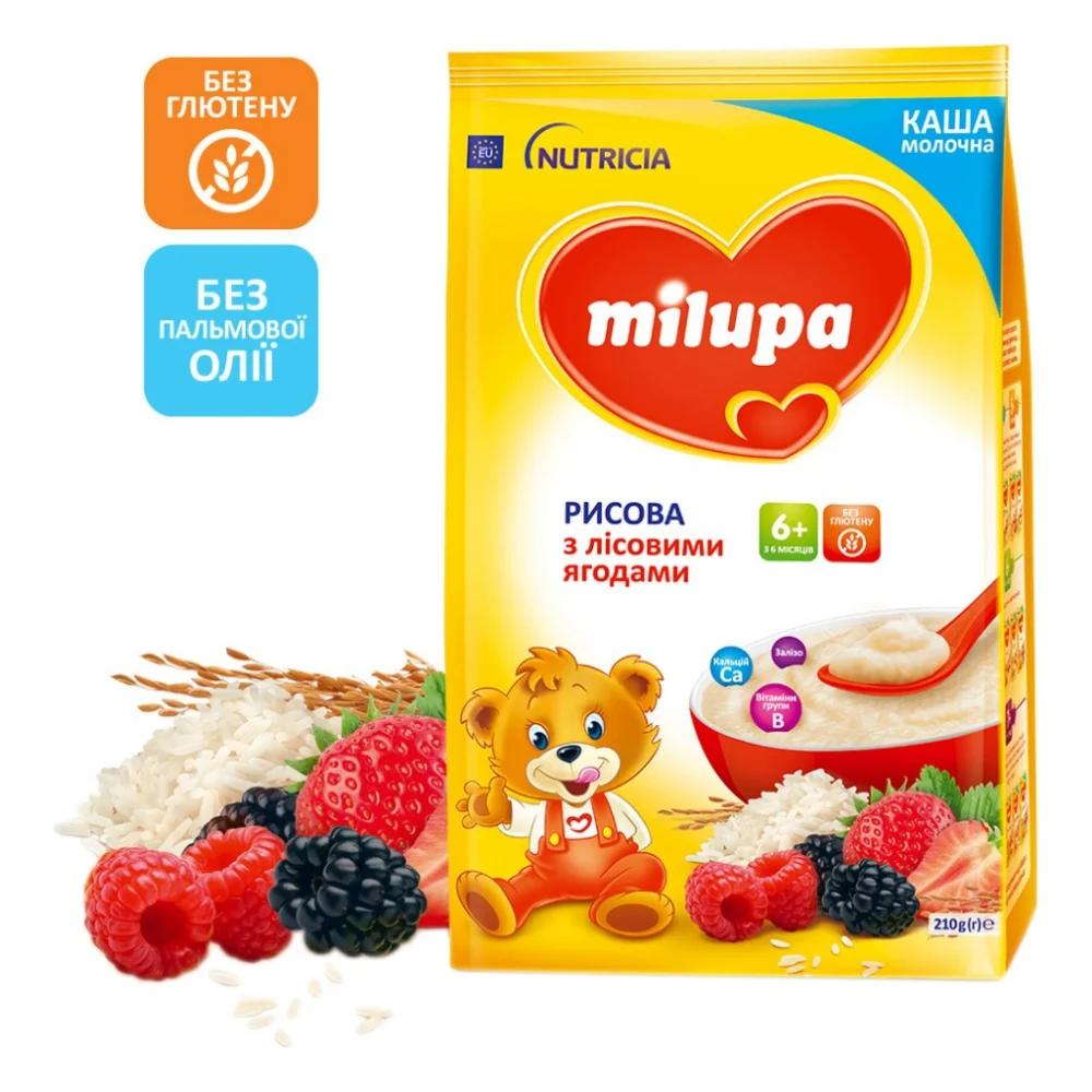 Дитяча каша Milupa Рисова молочна з лісовими ягодами 210 г (5900852047459)