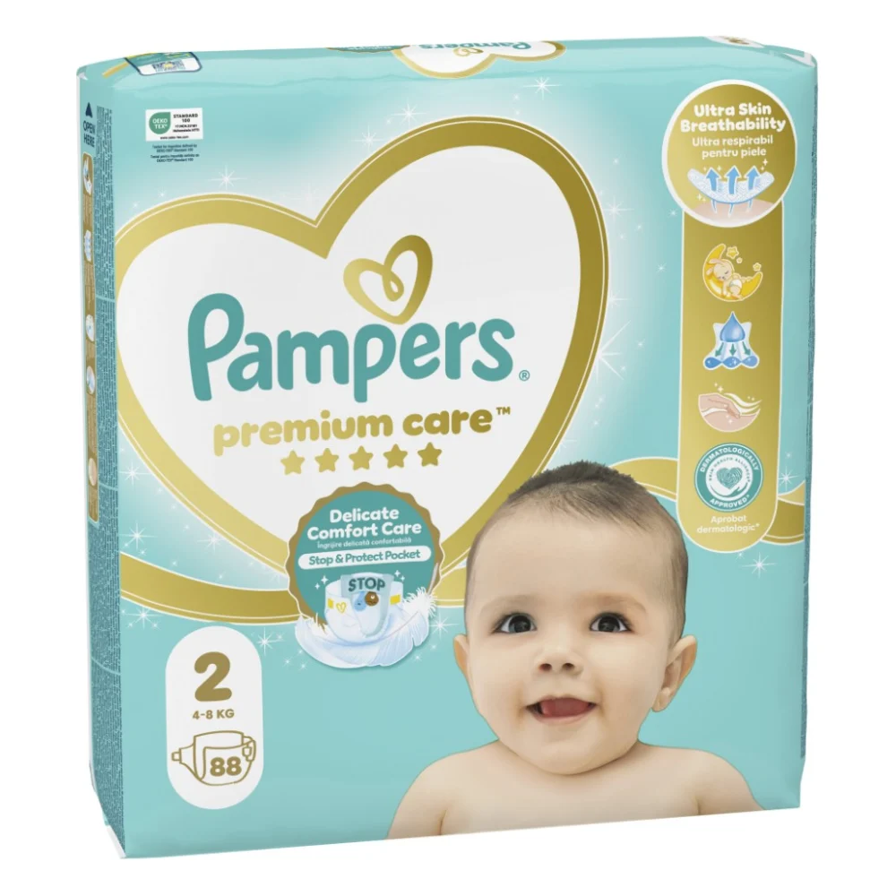 Підгузки Pampers Premium Care Розмір 2 (4-8 кг) 88 шт (8006540857717) — фото 2