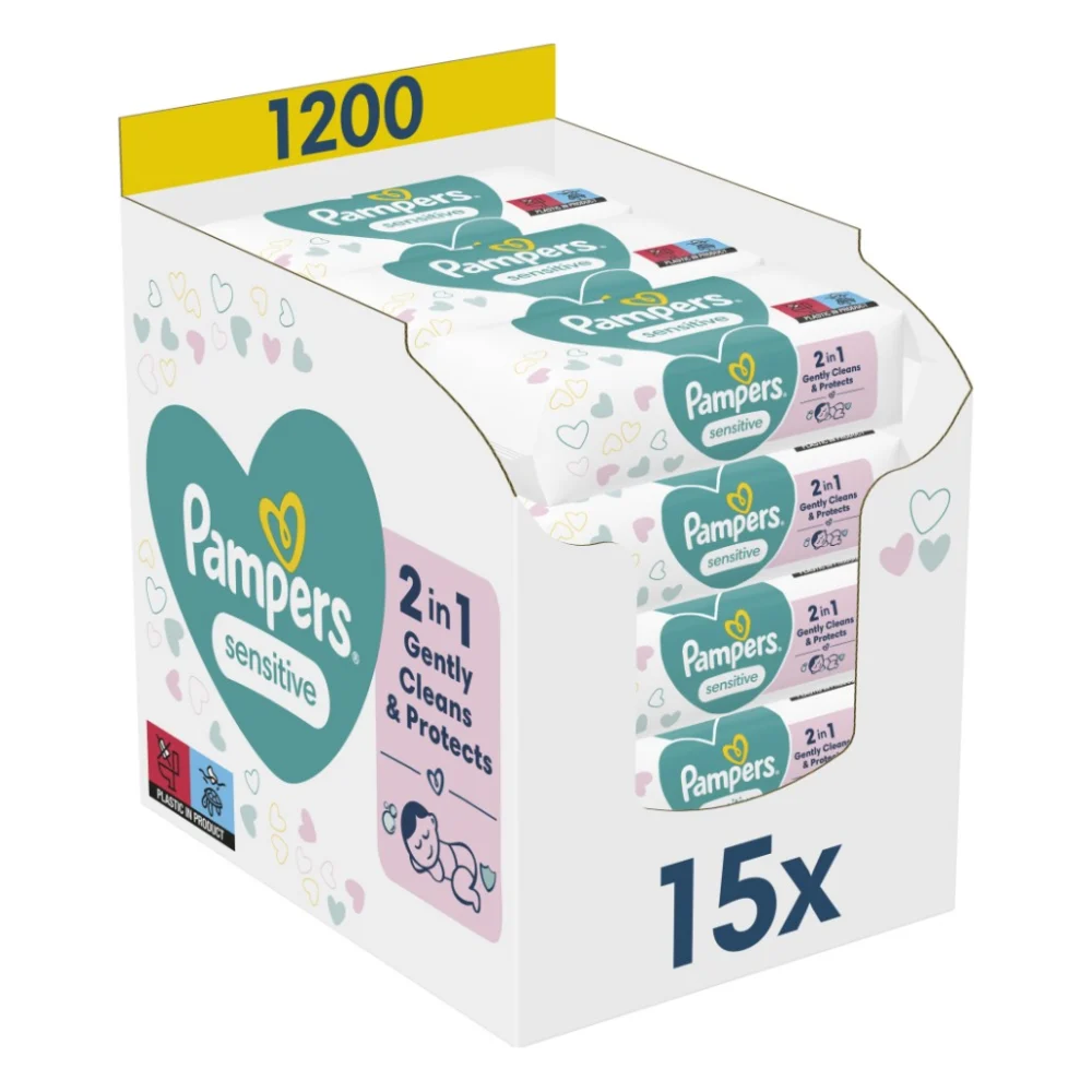 Дитячі вологі серветки Pampers Sensitive 15 x 80 шт. (8001841063188)