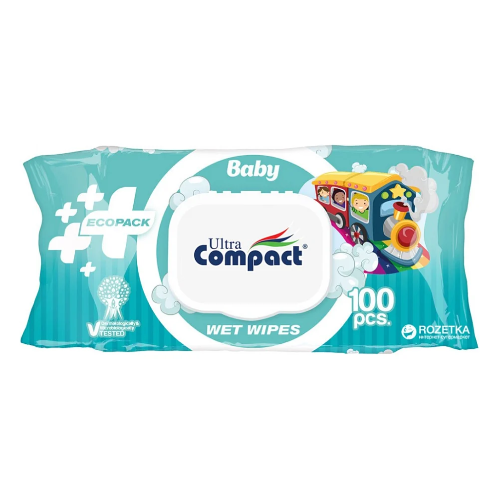Дитячі вологі серветки Ultra Compact Ecopack з клапаном, 100 шт (8697420534721)
