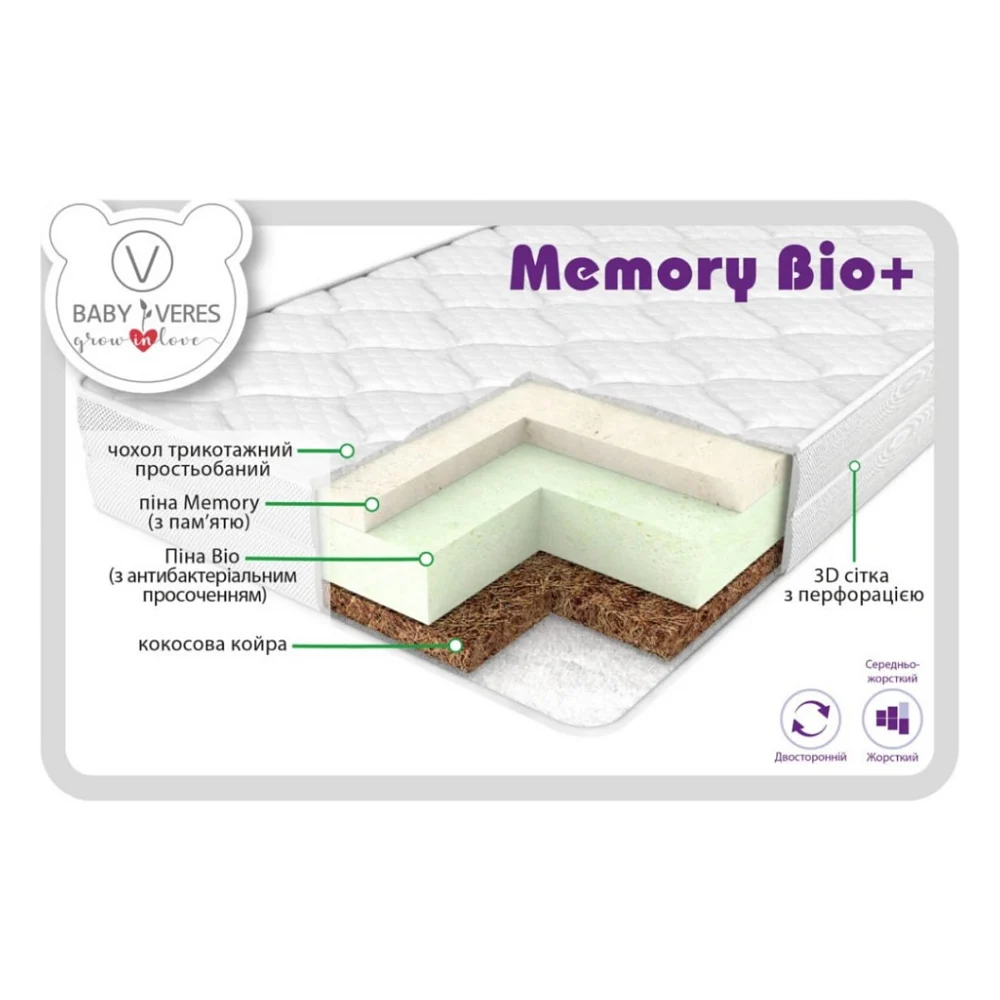 Матрац для дитячого ліжечка Верес Memory bio+ 10см (50.7.04) — фото 2