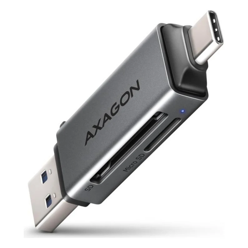 Зчитувач флеш-карт AXAGON USB-C + USB-A to SD/microSD 5Gbps gray (CRE-DAC)
