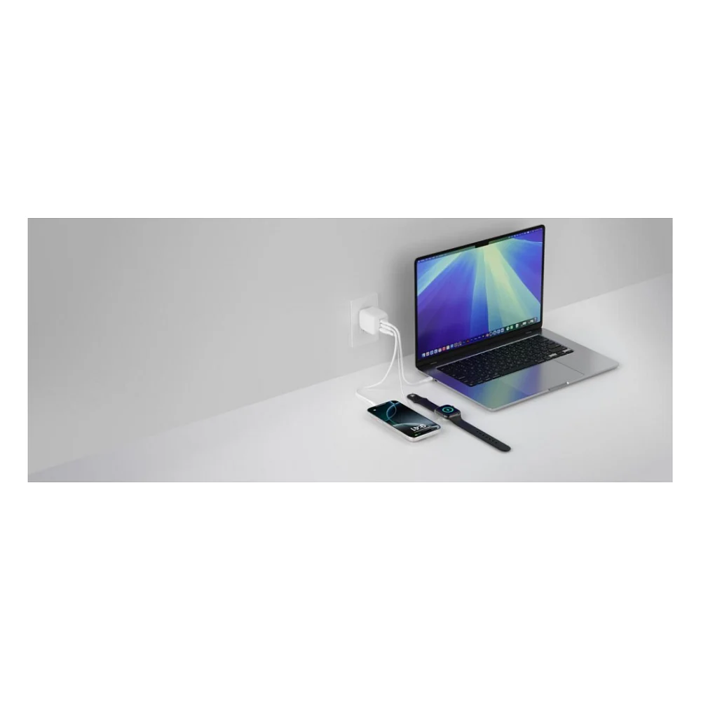 Зарядний пристрій Belkin 2xUSB-C + 1xUSB PD70W PPS GaN white (WCH018HQWH) — фото 8
