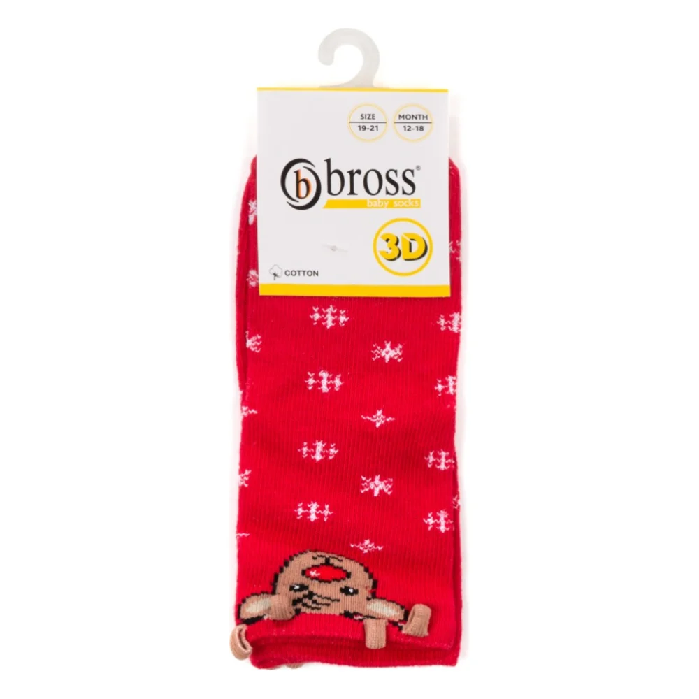 Шкарпетки дитячі Bross новорічні з оленем (21248-6-12-red)