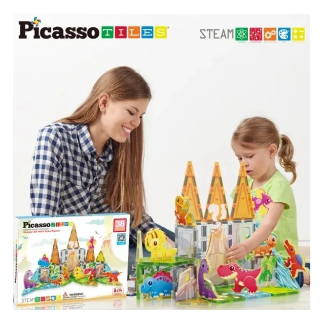 Настільна гра Picasso магнітний Tiles Dinosaur Set з 8 фігурками динозаврів 38 деталей (817338028848) — фото 8