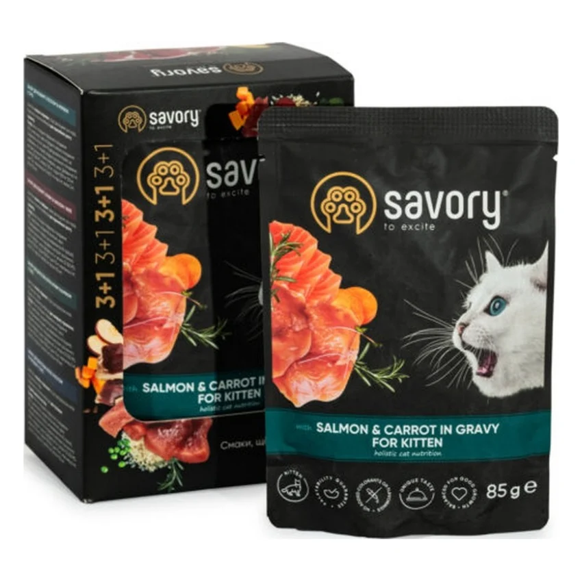 Вологий корм для кішок Savory for Kitten Salmon and Carrot in Gravy 3+1х85 г (2700000032831)