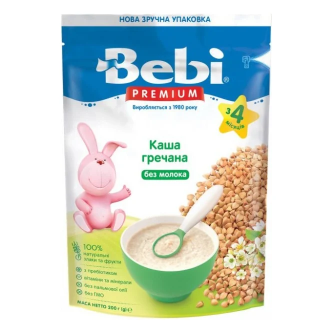 Дитяча каша Bebi Premium безмолочна +4 міс. Гречана 200 г (8606019654429)
