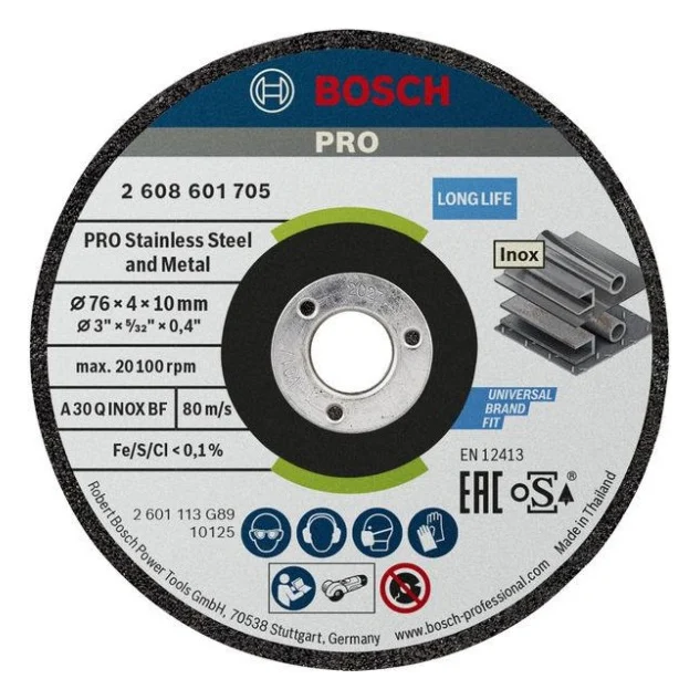 Круг відрізний Bosch Professional, для нержавіючої сталі та металу, 76?4?10 mm, 2 шт (2.608.601.705)
