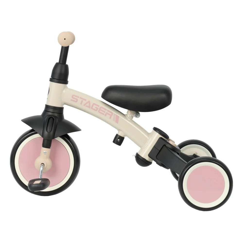 Дитячий велосипед QPlay Stager 3 в 1 з ручкою, біговел, Beige-Pink (T80STAGERBeigePink) — фото 4