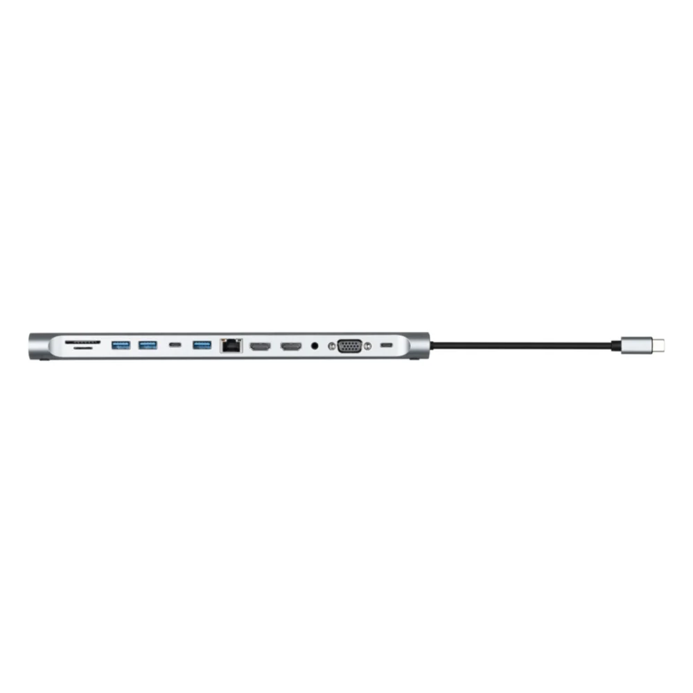 Концентратор 2E USB-C 10-in-1 3xUSB + 2xUSB-C + 2xHDMI + VGA + 3.5mm + microSD/SD + 1xRJ45 0.15m gray (2E-W2703) — фото 6