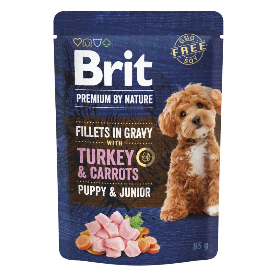 Вологий корм для собак Brit Premium Fillets in Gravy Turkey & Carrots Puppy 85 г (8595602572458)