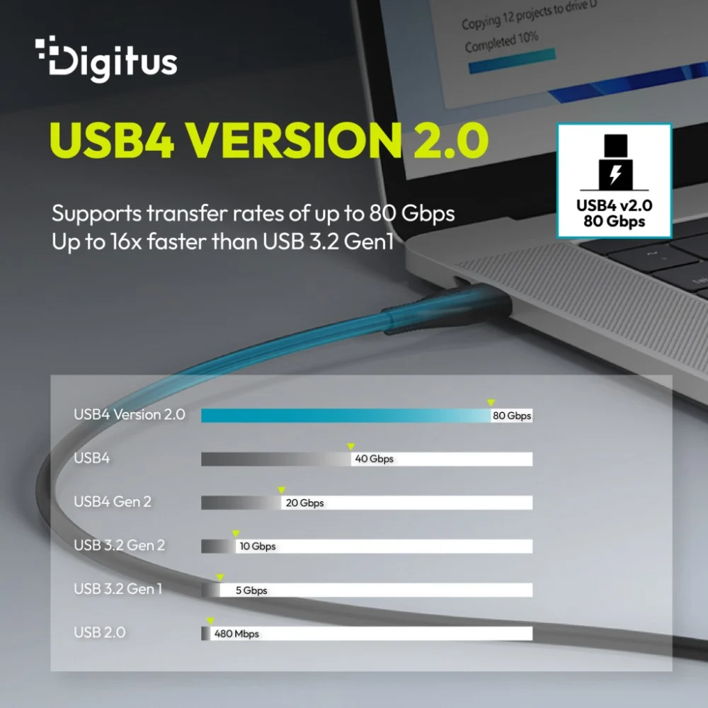 Дата кабель USB-C to USB-C 1.0m USB4 2.0 80G 240W 16K silicone black Digitus (AK-300350-010-S) — фото 7