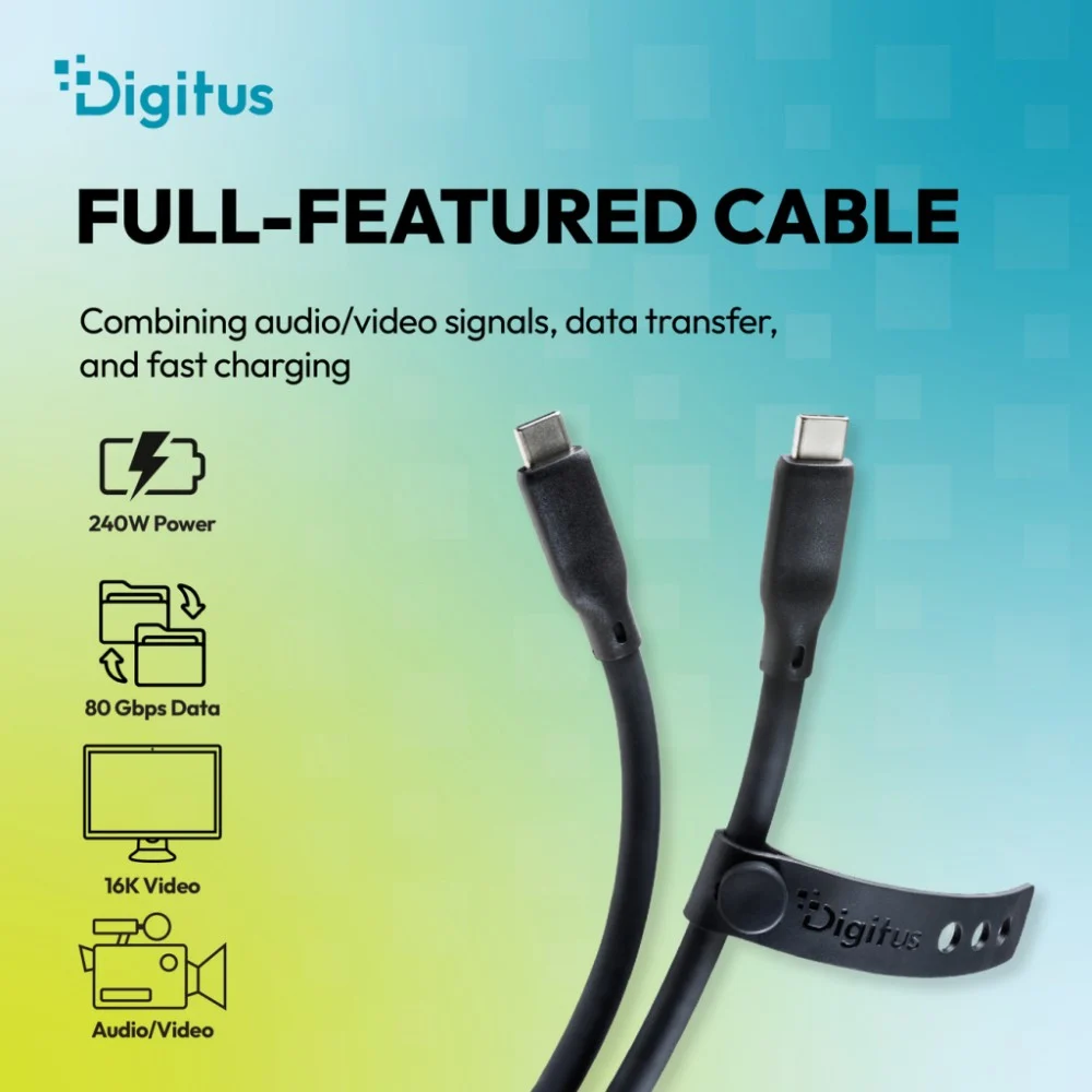 Дата кабель USB-C to USB-C 1.5m USB4 2.0 80G 240W 16K silicone black Digitus (AK-300350-015-S) — фото 4