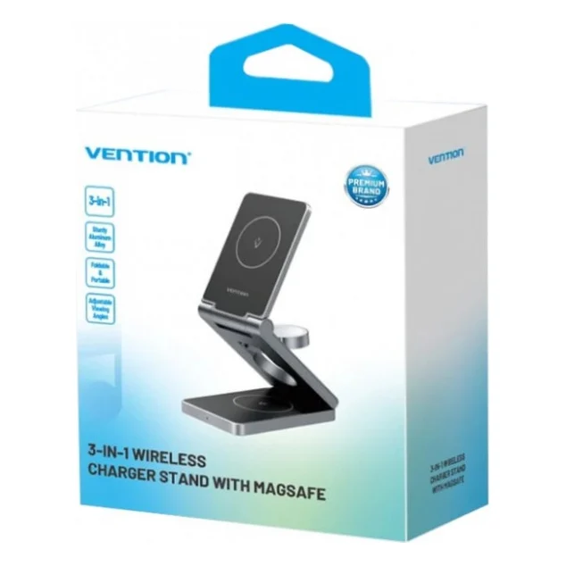 Зарядний пристрій Vention Magnetic Wireless Charger 15W 3-in-1 gray (FGFH0) — фото 2